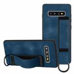 For Samsung Galaxy S10 Wristband Holder Leather Back Phone Case(Royal Blue)