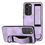 For Samsung Galaxy S23 5G Wristband Holder Leather Back Phone Case(Purple)