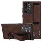 For Samsung Galaxy S23 Ultra 5G Wristband Holder Leather Back Phone Case(Coffee)