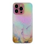 For iPhone 15 Pro Max Laser Marble Pattern Clear TPU Shockproof Phone Case(Pink)