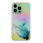 For iPhone 15 Pro Laser Marble Pattern Clear TPU Shockproof Phone Case(Blue)