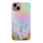 For iPhone 15 Plus Laser Marble Pattern Clear TPU Shockproof Phone Case(Pink)