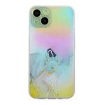 For iPhone 15 Plus Laser Marble Pattern Clear TPU Shockproof Phone Case(Grey)