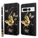 For Google Pixel 8 Pro 3D Painted Pattern Leather Phone Case(Golden Butterfly)