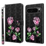 For Google Pixel 9 3D Painted Pattern Leather Phone Case(Rose)