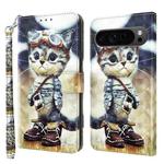 For Google Pixel 9 Pro 3D Painted Pattern Leather Phone Case(Naughty Cat)