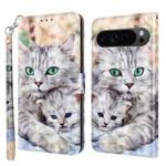 For Google Pixel 9 Pro 3D Painted Pattern Leather Phone Case(Two Loving Cats)