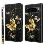 For Google Pixel 9 Pro 3D Painted Pattern Leather Phone Case(Golden Butterfly)