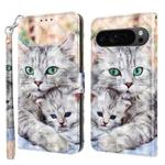 For Google Pixel 9 Pro XL 3D Painted Pattern Leather Phone Case(Two Loving Cats)