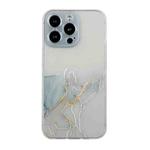 For iPhone 15 Pro Max Hollow Marble Pattern TPU Straight Edge Phone Case(Grey)
