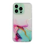 For iPhone 15 Pro Hollow Marble Pattern TPU Straight Edge Phone Case(Green)