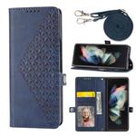 For Samsung Galaxy Z Fold5 Cubic Grid Calf Texture Magnetic Leather Phone Case(Blue)