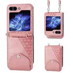 For Samsung Galaxy Z Flip6 Cubic Grid Calf Texture Magnetic Leather Phone Case(Rose Gold)