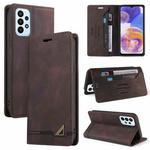 For Samsung Galaxy A23 Skin Feel Anti-theft Brush Horizontal Flip Leather Case with Holder(Brown)