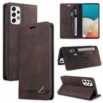 For Samsung Galaxy A53 5G Skin Feel Anti-theft Brush Horizontal Flip Leather Case with Holder(Brown)