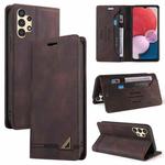 For Samsung Galaxy A13 4G Skin Feel Anti-theft Brush Horizontal Flip Leather Case with Holder(Brown)