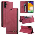 For Samsung Galaxy A13 5G Skin Feel Anti-theft Brush Horizontal Flip Leather Case with Holder(Wine Red)