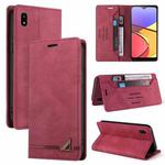 For Samsung Galaxy A20/A21 JP Version Skin Feel Anti-theft Brush Horizontal Flip Leather Case with Holder(Wine Red)