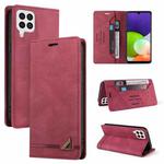 For Samsung Galaxy A22 4G Skin Feel Anti-theft Brush Horizontal Flip Leather Case with Holder(Wine Red)