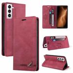 For Samsung Galaxy S22 5G Skin Feel Anti-theft Brush Horizontal Flip Leather Case with Holder(Wine Red)
