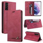 For Samsung Galaxy S22+ 5G Skin Feel Anti-theft Brush Horizontal Flip Leather Case with Holder(Wine Red)