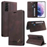 For Samsung Galaxy S22+ 5G Skin Feel Anti-theft Brush Horizontal Flip Leather Case with Holder(Brown)