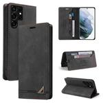 For Samsung Galaxy S22 Ultra 5G Skin Feel Anti-theft Brush Horizontal Flip Leather Case with Holder(Black)