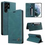 For Samsung Galaxy S22 Ultra 5G Skin Feel Anti-theft Brush Horizontal Flip Leather Case with Holder(Blue)