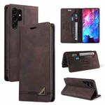 For Samsung Galaxy S23 Ultra 5G Skin Feel Anti-theft Brush Horizontal Flip Leather Case with Holder(Brown)