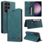 For Samsung Galaxy S24 Ultra 5G Skin Feel Anti-theft Brush Horizontal Flip Leather Case with Holder(Blue)