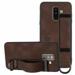 For Samsung Galaxy A6+ Wristband Holder Leather Back Phone Case(Coffee)