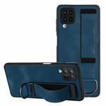 For Samsung Galaxy A12 Wristband Holder Leather Back Phone Case(Royal Blue)