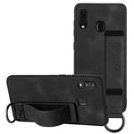 For Samsung Galaxy A20e Wristband Holder Leather Back Phone Case(Black)