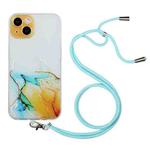 For iPhone 15 Plus Hollow Marble Pattern TPU Shockproof Phone Case with Rope(Yellow)