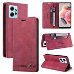 For Xiaomi Redmi Note 12 4G Global Skin Feel Anti-theft Brush Horizontal Flip Leather Case with Holder(Wine Red)
