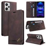 For Xiaomi Redmi Note 12 Pro+ India Skin Feel Anti-theft Brush Horizontal Flip Leather Case with Holder(Brown)
