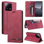 For Xiaomi 13 Pro Skin Feel Anti-theft Brush Horizontal Flip Leather Case with Holder(Wine Red)