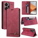 For Xiaomi Redmi Note 13 Pro+ Skin Feel Anti-theft Brush Horizontal Flip Leather Case with Holder(Wine Red)