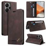 For Xiaomi Redmi Note 13 Pro+ Skin Feel Anti-theft Brush Horizontal Flip Leather Case with Holder(Brown)