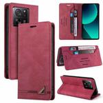 For Xiaomi 13T Skin Feel Anti-theft Brush Horizontal Flip Leather Case with Holder(Wine Red)