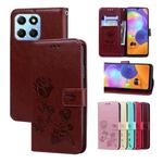 For Honor X6a Rose Embossed Flip PU Leather Phone Case(Brown)