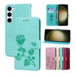 For Samsung Galaxy S23+ 5G Rose Embossed Flip PU Leather Phone Case(Green)