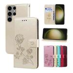 For Samsung Galaxy S23 Ultra 5G Rose Embossed Flip PU Leather Phone Case(Gold)