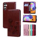 For Samsung Galaxy A14 4G / 5G Rose Embossed Flip PU Leather Phone Case(Brown)
