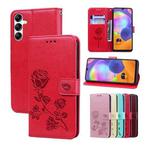 For Samsung Galaxy A14 4G / 5G Rose Embossed Flip PU Leather Phone Case(Red)