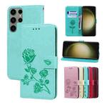 For Samsung Galaxy S23 Ultra 5G Rose Embossed Flip PU Leather Phone Case(Green)
