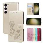 For Samsung Galaxy S23+ 5G Rose Embossed Flip PU Leather Phone Case(Gold)