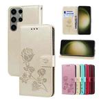 For Samsung Galaxy S24 Ultra Rose Embossed Flip PU Leather Phone Case(Gold)