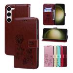 For Samsung Galaxy S24 Rose Embossed Flip PU Leather Phone Case(Brown)