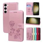 For Samsung Galaxy S24 Rose Embossed Flip PU Leather Phone Case(Rose Gold)
